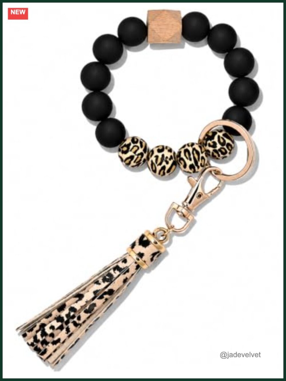 Silicone Beaded Keychain Bracelet Wristlet with Leather Tassel for Women